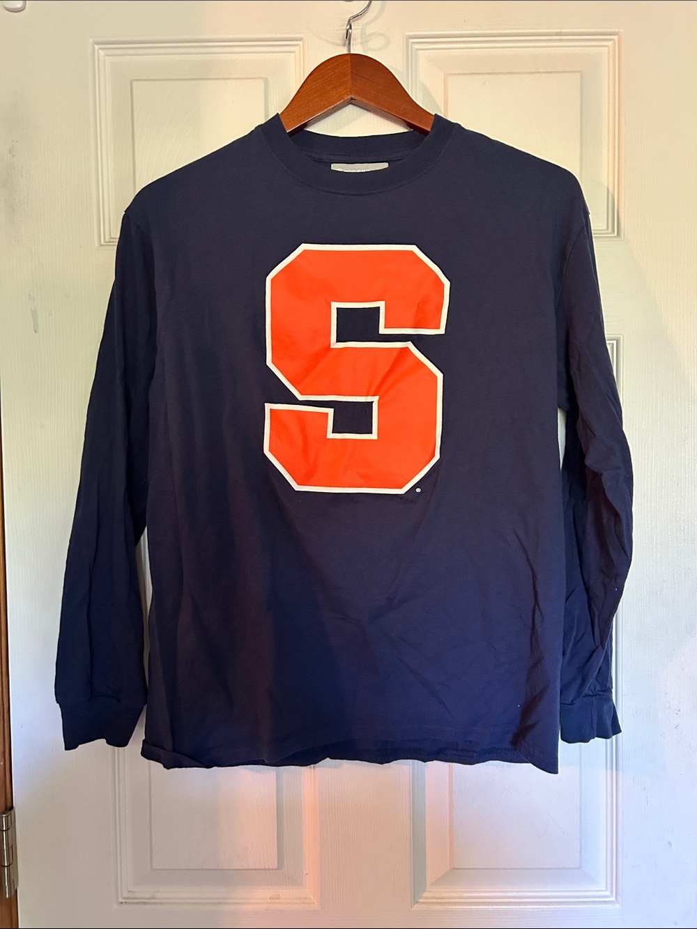 Navy Long-Sleeve Tee with Orange 'S' Syracuse Graphic